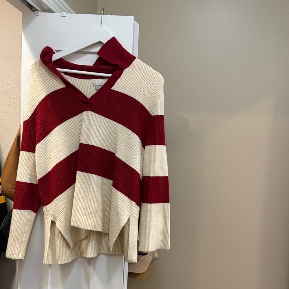 a new day Red and Cream V-Neck Sweater